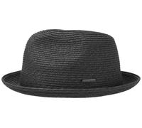 Stetson Dawson Black Player straw hat for women/men - Sun hat with factor 40 UV protection - Beach hat made of paper straw - Pork pie hat with brand logo - Spring/summer fedora black L (58-59 cm)