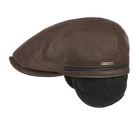 Stetson Redding Earflap Flat Cap for Men - Peaked Cap in Leather (Cowhide) - Leather Cap with Fleece Lining - Men's Cap with Ear Flaps - Fall/Winter Ear Warmers - Gatsby Cap Dark Brown