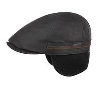Stetson Redding Earflap Flat Cap for Men - Peaked Cap in Leather (Cowhide) - Leather Cap with Fleece Lining - Men's Cap with Ear Flaps - Fall/Winter Ear Warmers - Gatsby Cap Black