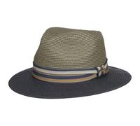 Stetson Romaro Toyo Traveller Straw Hat Men - Toyo (Viscose) Summer Hat - UV Protection 40+ - Wide Brim - with Striped Ribbon Trim - Spring/Summer Grey M (56-57 cm)