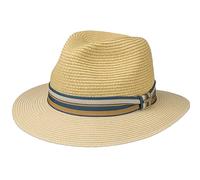 Stetson Romaro Toyo Traveller Straw Hat Men - Toyo (Viscose) Summer Hat - UV Protection 40+ - Wide Brim - with Striped Ribbon Trim - Spring/Summer Beige M (56-57 cm)