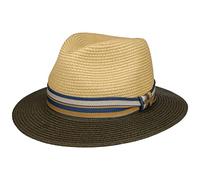 Stetson Romaro Toyo Traveller Straw Hat Men - Toyo (Viscose) Summer Hat - UV Protection 40+ - Wide Brim - with Striped Ribbon Trim - Spring/Summer Olive XXL (62-63 cm)