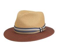Stetson Romaro Toyo Traveller Straw Hat Men - Toyo (Viscose) Summer Hat - UV Protection 40+ - Wide Brim - with Striped Ribbon Trim - Spring/Summer Nature-red M (56-57 cm)