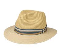 Stetson Romaro Toyo Traveller Straw Hat Men - Toyo (Viscose) Summer Hat - UV Protection 40+ - Wide Brim - with Striped Ribbon Trim - Spring/Summer Beige M (56-57 cm)