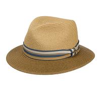 Stetson Romaro Toyo Traveller Straw Hat Men - Toyo (Viscose) Summer Hat - UV Protection 40+ - Wide Brim - with Striped Ribbon Trim - Spring/Summer Brown M (56-57 cm)