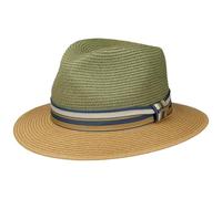 Stetson Romaro Toyo Traveller Straw Hat Men UV Protection 40+ Wide Brim Striped Ribbon Trim Spring Summer Khaki