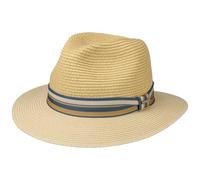 Stetson Romaro Toyo Traveller Straw Hat Men - Toyo (Viscose) Summer Hat - UV Protection 40+ - Wide Brim - with Striped Ribbon Trim - Spring/Summer Beige M (56-57 cm)