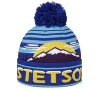 Stetson Snowy Mountains Beanie Pom Pom Knit Hat Turn Up Unisex Autumn Winter Blue-Yellow One Size