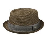 Stetson Straw Hat Pork Pie Robstown Toyo - Sun hat for Women/Men - Beach hat - Toyo Straw hat with Factor 40 Sun Protection - Spring/Summer Fedora - Sun hat Brown XL (60-61 cm)