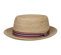 Stetson Terlaco Pork Pie Hat Raffia Straw Striped Band UV Protection 40+ Unisex Summer Nature L (58-59 cm)