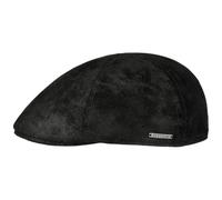 Stetson Texas Mens Leather Driver Cap - Gatsby-Style Flat Cap - Lined Cap - Summer/Winter Leather Cap - Flat Cap Black L (58-59 cm)