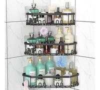 STEUGO Corner Shower Caddy, Shower Organizer with 12 Hooks,3-Pack Adhesive Stainless Steel Shower Shelves for Bathroom Storage,No Drilling Wall Mounted Rack(Matte Black)
