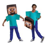 Steve Costume for Kids, Official Adaptive Minecraft Costume Jumpsuit and Head, Child Size Medium (7-8)