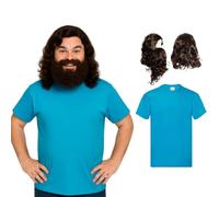 Steve Inspired Costume Outfit - Mine Explorer Costume Set for Adults - Wig, Beard and Light Blue Top - Halloween Fancy Dress, Gamer Cosplay, Video Game Costume - Size Large