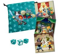 Steve Jackson Games | Dungeon Survival Pack Kitten Adventurers | Large Drawstring Dice Bag 7.5” x 7.5” | Printed Fabric | Three Teal Six-Sided Dice | Three Journals | RPG Tabletop Adventure