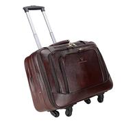 Steve Jhonson Pure Leather Trolley Bag for Travel - 20 Inch Cabin Trolley with Laptop Compartment - 4 Wheels Small Trolley Suitcase - Cabin Luggage Trolley for Professionals, Brown Plain, S, Luggage