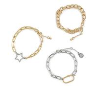 Steve Madden Armband-Set für Frauen mit Stern und Karabiner, stylischer und leichter Schmuck, zweifarbig vergoldet und versilbert, inklusive 3 Armbändern und Geschenkbox