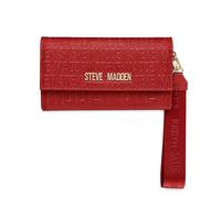 Steve Madden BMASON Embossed Logo Clutch Wallet with Wristlet Strap & Zip Coin Pocket, Fold-Over Organizer Wallet, RFID Blocking Multi-Card Wristlet Clutch for Women, 7.5x4 in, Dark Red Earth, Luxury