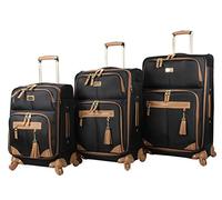 Steve Madden Designer Luggage Collection - 3 Piece Softside Expandable Lightweight Spinner Suitcase Set - Travel Set Includes 20 Inch Carry on, 24 Inch & 28-Inch Checked Suitcases, Harlo Black