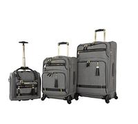 Steve Madden Designer Luggage Collection- 3 Piece Softside Expandable Lightweight Spinner Suitcases- Travel Set Includes Under Seat Bag, 20-Inch Carry on & 28-Inch Checked Suitcase, P Boo Grey