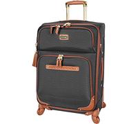 Steve Madden Designer Luggage Collection - Expandable 24 Inch Softside Bag - Durable Mid-Sized Lightweight Checked Suitcase with 4-Rolling Spinner Wheels (Global Black)