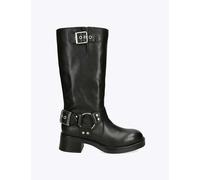 Steve Madden Leather Biker Block Heel Mid Calf Boots Black