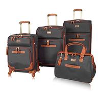Steve Madden Luggage Set 4 Piece- Softside Expandable Lightweight Suitcase Set with 360 Spinner Wheels - Travel Set Includes a Tote Bag, 20-Inch Carry on, 24 & 28 Inch Checked Suitcases (Black)