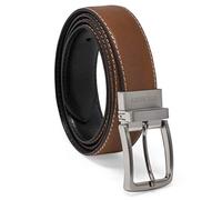 Steve Madden Men's Dress Casual Every Day Leather Belt, Cognac/Black (Feather Edge), 32
