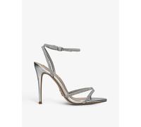 Steve Madden Silver Bryanna Rhinestone-embellished Metallic-leather Sandals Eur 40 / 7 Uk Women