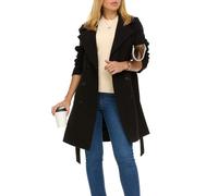 Steve Madden Trench Coat for Women - Double-Breasted Long Winter Faux Wool Coat, Black, Small