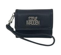 Steve Madden Women's Bcass Trifold Indexer Wallet with Wrist Strap, Black w/ Silver, One Size, Classic