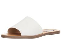 Steve Madden Women's Gracel Flat Sandal Slide, White Leather, 9 Wide