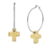 Steve Madden Womens Puffy Cross Charm Hoop Earrings