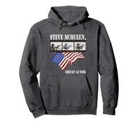 Steve McQueen_020 Pullover Hoodie, Adult Unisex, Dark Heather Grey, Medium