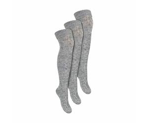 Steven 3 Pairs Ladies Extra Long Thigh High Over The Knee Wool Socks - 6-8 UK - Grey