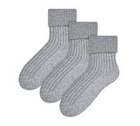 Steven 3 Pairs Womens Wool Bed Socks Luxury Lightweight Warm Fuzzy Lounge Sleep Socks for Ladies (6-8, Light Grey)