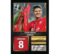 Steven Gerrard Liverpool Signed Poster Print - Liverpool FC Football Wall Art - Printed Autograph Soccer Memorabilia - Steven Gerrard Fan Gift Decor, A4 Poster + Black Frame