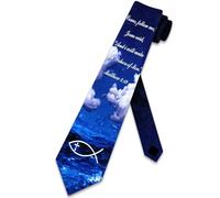 Steven Harris Bible Verse Ties Mens Jesus Fish Necktie Religious Tie for Men Christian Symbol Necktie, Navy, One size