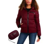 Steven Madden Women Winter Jacket - Packable Quilted Puffer Parka Coat - Hooded Outerwear Windbreaker Jacket for Women, S-XL, Burgundy, S