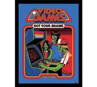 Steven Rhodes Video Games Rot Your Brains Framed Poster in Mid Blue Steven Rhodes Mid Blue