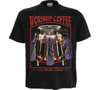 STEVEN RHODES - WORSHIP COFFEE - Front Print T-Shirt Black Spiral Black L