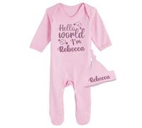 STEVENS DESIGNS & PRINTS PERSONALISED Hello World I'm Name Glitter Baby Romper New Gifts Newborn Gifts Hospital Outfit Personalised Baby wear