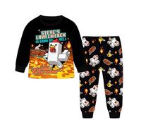 Steve's Lava Chicken Boys Pajama Set Long Sleeve Pyjamas Cartoon Sleepwear for Kids Nightwear Set Ages 6-13 (UK, Age, 8 Years, 9 Years, Regular, Black)