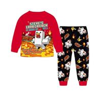 Steve's Lava Chicken Boys Pajama Set Long Sleeve Pyjamas Cartoon Sleepwear for Kids Nightwear Set Ages 6-13 (UK, Age, 7 Years, 8 Years, Regular, Red)
