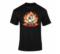 Steve's Lava T Shirt - Funny Pixel Chicken Gamer Tee, Lava Fire Video Game Style Shirt for Kids & Adults - Black M