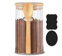 Steviieden 25 OZ Large Airtight Glass Jar with Bamboo Spoons Lids Overnight Oats Container Decorative Coffee Bar Food Storage Jar Cereal Nuts Salts Coffee Tea Flour Sugar Container Spice Jar