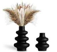 Steviieden Black Ceramic Vase Set of 2,Modern Dried Flowers Vase Boho Donut Modern Vase Nordic Minimalist Decorative Vase for Modern Trendy Home Table Centerpiece Coffee Table Decor Vase