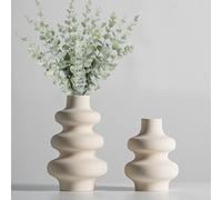 Steviieden Ceramic Vases Set 2, Modern Home Decor,Off White Round Vases,Modern Dried Flower Vases, Boho Home Decor for Centerpieces Wedding Dinner Table Party Living Room Office Bedroom