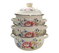 stew Pot， Ceramic Cooking Pot ， 3X Enamel Stockpots with Lid Flat Bottom Pots Gifts(Style D)