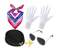 Stewardess Costume - 5 Piece Fun Attendant Set, Party Photo Props for Women Men, Costume Accessories for New Year Indoor Outdoor Thanksgiving Holiday Birthday Home Vacation Valentines Day